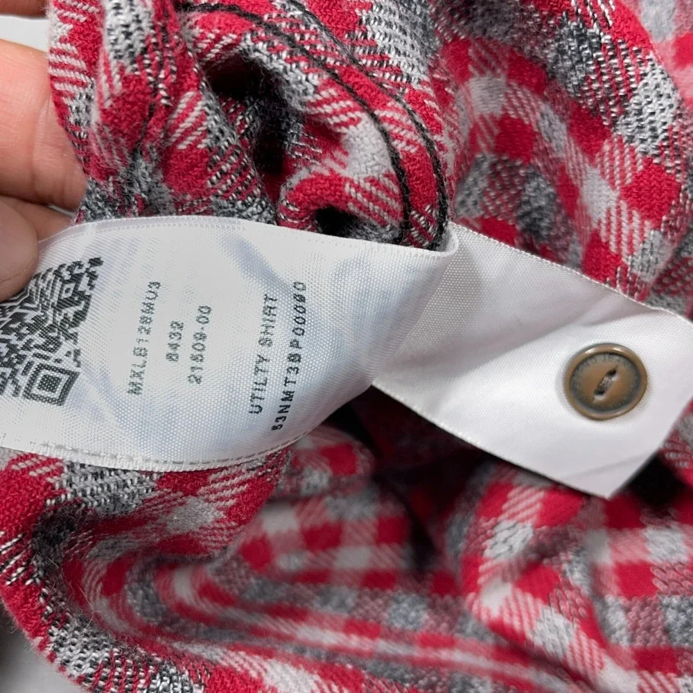 True Religion Flannel Shirt Men Small Regular Fit‎ Red Gray Plaid Plaid Outdoor